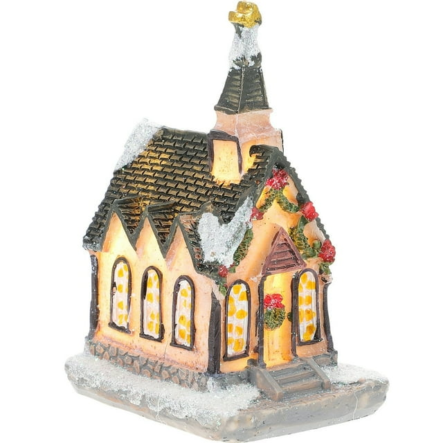 LNGOOR 1Pc Christmas House with LED Light Resin Party Ornament