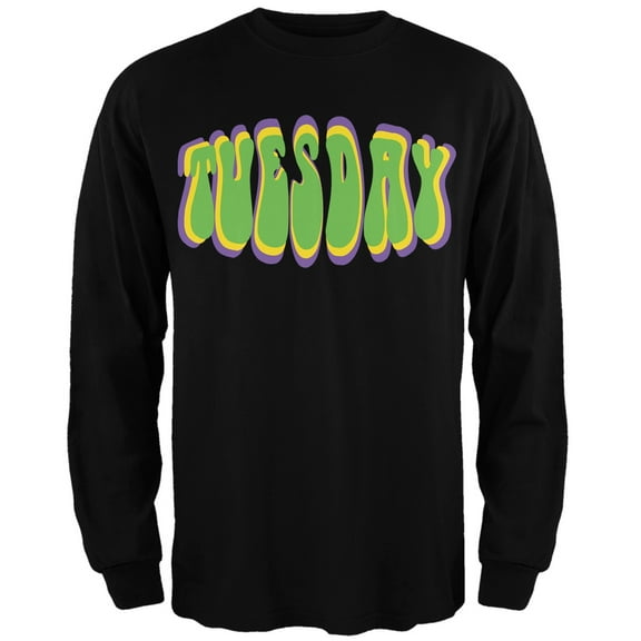 Fat Tuesday Mardi Gras Black Adult Long Sleeve T-Shirt - 2X-Large