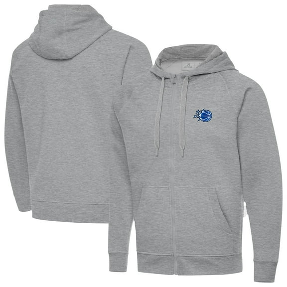 Men's Antigua Heather Gray Orlando Magic New Logo Victory Full-Zip Hooded Sweatshirt