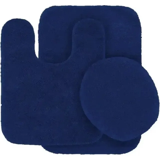 Home Bathroom Décor 3 piece Set Bath Mat #6 Gold Color U-Shaped Contour Rug, Mat and Toilet Lid Cover With Rubber Backing
