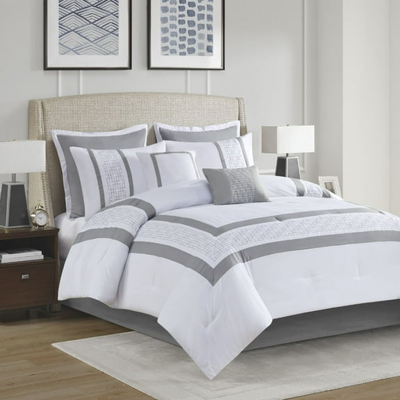 8 Piece Embroidered Comforter Set White King