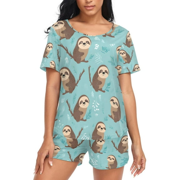 joogoo Women's Pajama Set Sloth Cute Short Sleepwear Loungewear with Pockets M