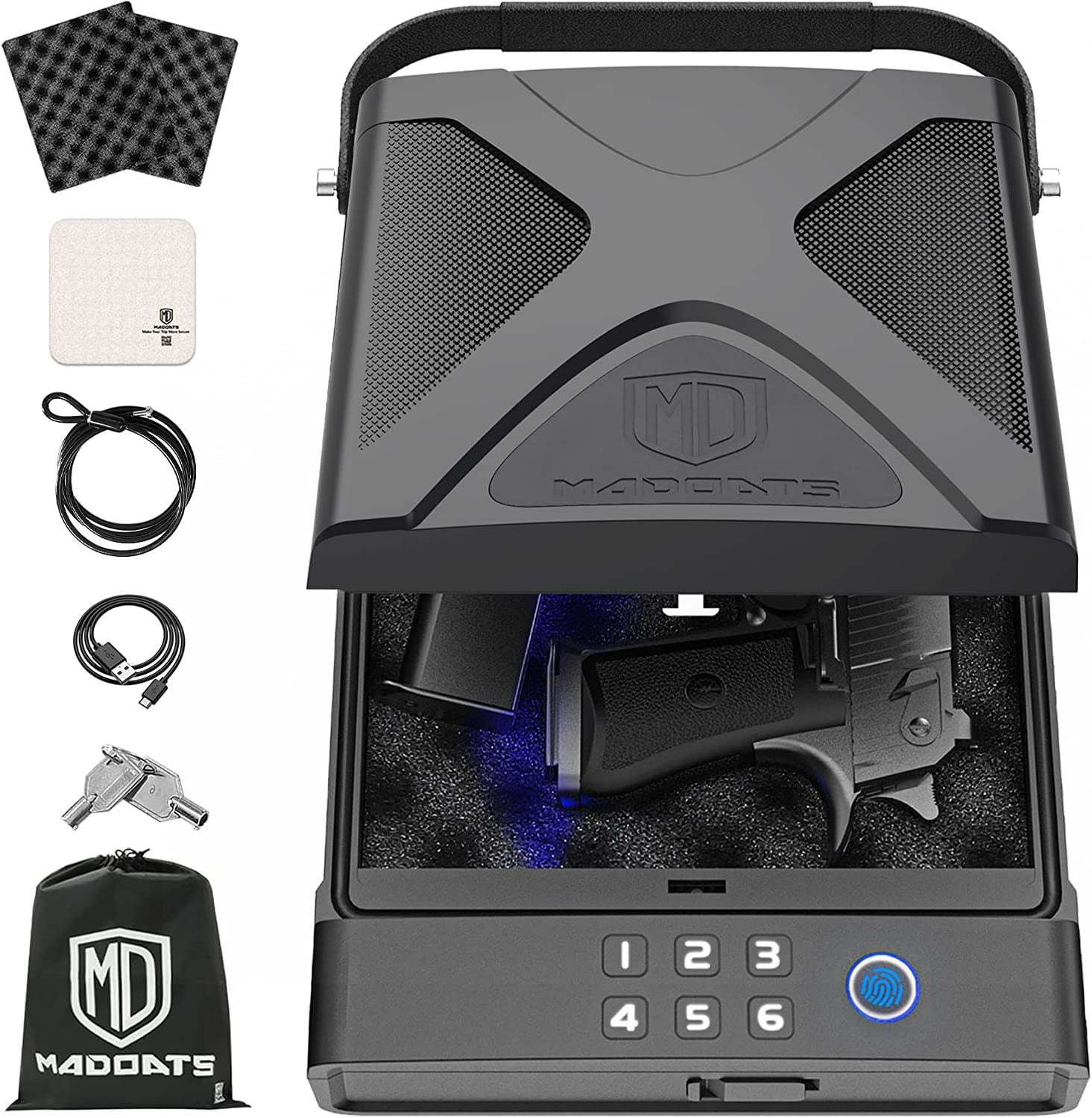 Car Gun Safe Portable Gun Safes for Pistols, Biometric Handgun Safe Quick Access with