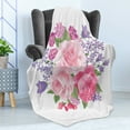 thumbnail image 4 of Pink and White Soft Flannel Fleece Throw Blanket, Bridal Bouquet with Booming Flowers Rose Lavender Violet Corsage, Cozy Plush for Indoor and Outdoor Use, 70" x 90", Pink Lavender Green, by Ambesonne, 4 of 5