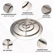 Dreffco Stainless Steel Fire Pit Burner Pan & Ring Deluxe Kit for Natural Gas, 30-Inch Pan, 24-Inch Ring, 150,000 BTU Max