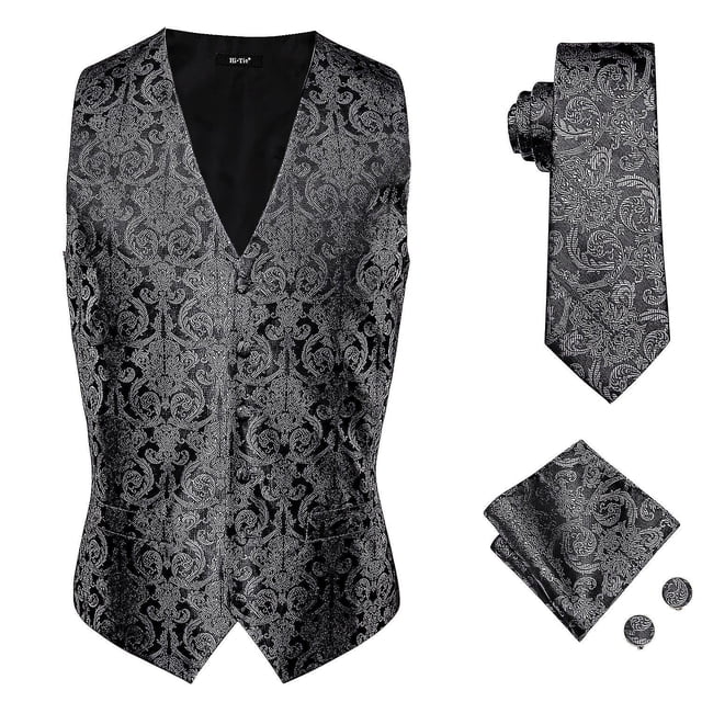 Chaleco de lujo de Jacquard de seda de Cachemira de oro púrpura para hombre, conjunto de corbata, chaleco azul marino Borgoña, corbata, gemelos y pañuelo para hombre