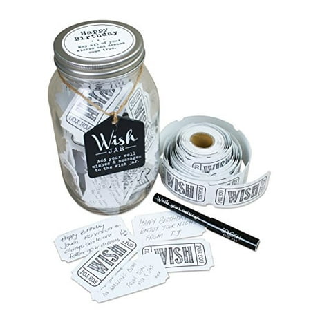 Wish Jar - Top Shelf Happy Birthday Wish Jar Kit Comes with 100 Tickets and Decorative Lid