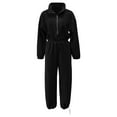 thumbnail image 4 of sususu Women's Zip Up Jumpsuit Long Sleeve Romper Jumpsuit Elastic Waist Comfortable Outfit Turn Down Collar Cargo Romper,Black,XL, 4 of 5