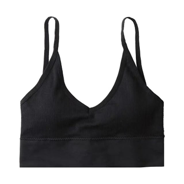 Bralette de nailon Yuyangstore para mujer y niña tirantes finos acolchado camiseta sin mangas negro