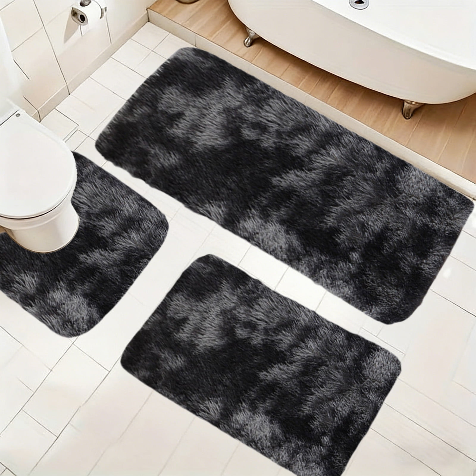 Mixed Color Bath Mats Set, 3-Piece Non-Slip Bathroom Rug Set, Soft Water Absorbent Velvet Fleece, Comfortable for Feet, Machine Washable, Easy to Dry, Perfect for Bathroom, Toilet