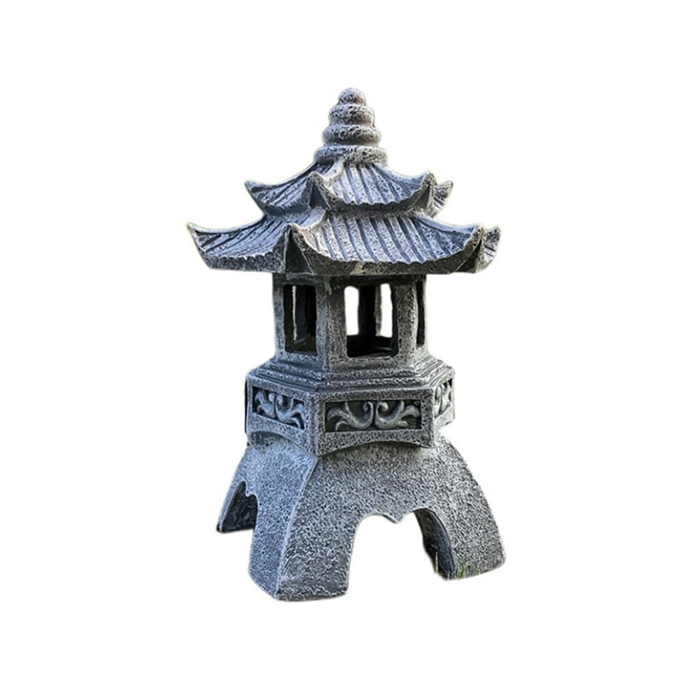 Japanse tuinpagode-decoratie, 34 cm/13,4 inch hars pagode lantaarn op zonne-energie, zen-tuindecoratie buiten, tuinlandschap ornament voor tuin terrasdecoratie