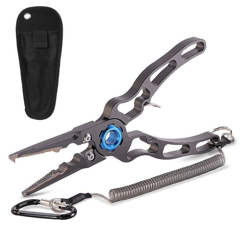 Aluminium Fishing Pliers Hook Remover Pliers Fish Holder Split Ring Tool  Clip Clamp Line with Lanyard and Storage Bag 