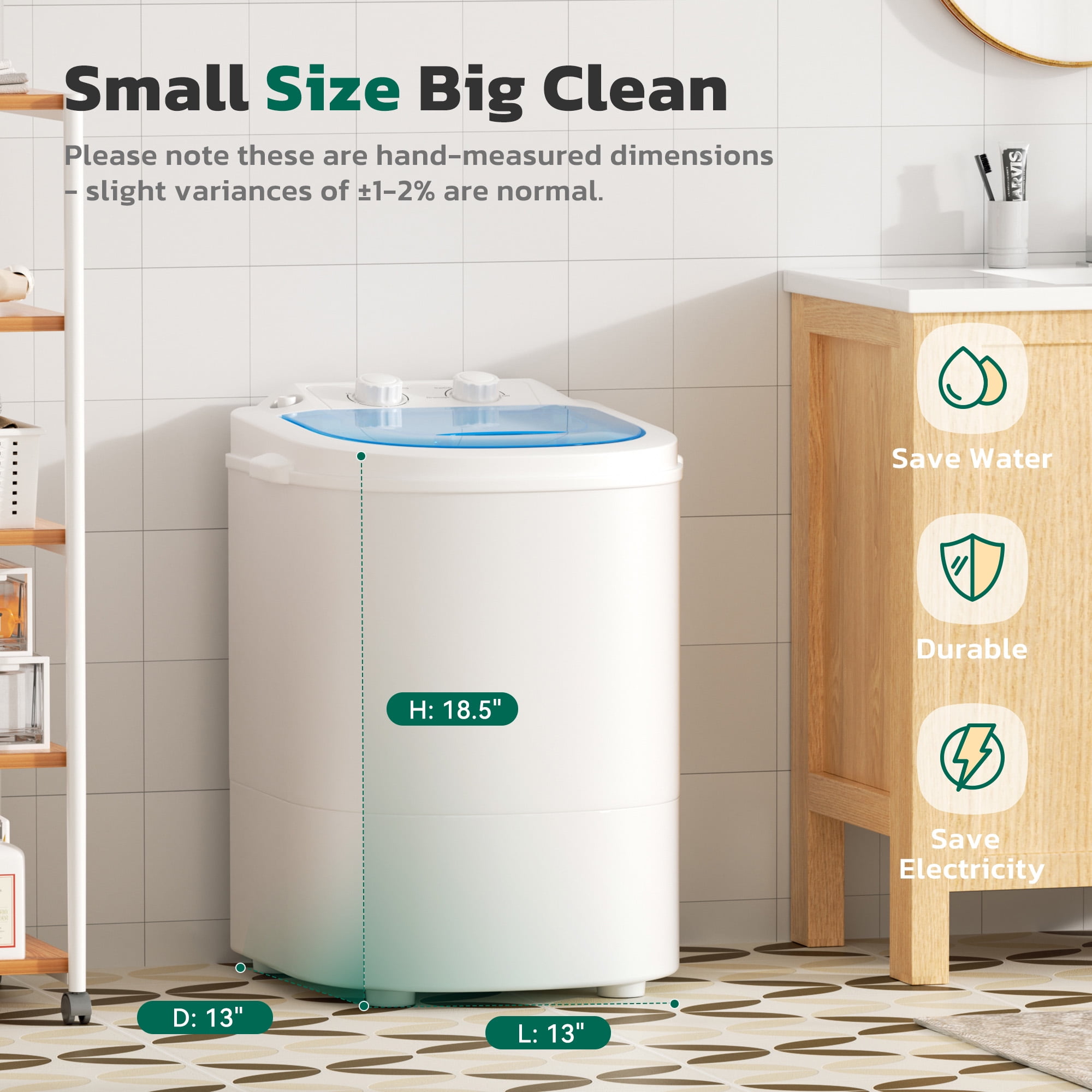 SUNCROWN Portable Washing Machine, 6.6 Lbs Compact Mini Washer Machine, 110V Single Tub Laundry Washer for Apartments, Dorms,Traveling, RV, Blue