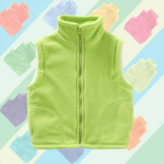 Busydd Boys Girls Winter Vest 3-12 Years Solid Color Sleeveless Zipper Boys Winter Jacket Unisex Comfortable Warm Fuzzy Kids Winter Coats