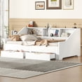 thumbnail image 3 of Wooden Daybed with Trundle Bed and Two Storage Drawers, Twin to King Size Extendable Bed Daybed, Wood Captain’s Bed Frame for Kids Guests Bedroom Guest Room, No Box Spring Needed (White), 3 of 9