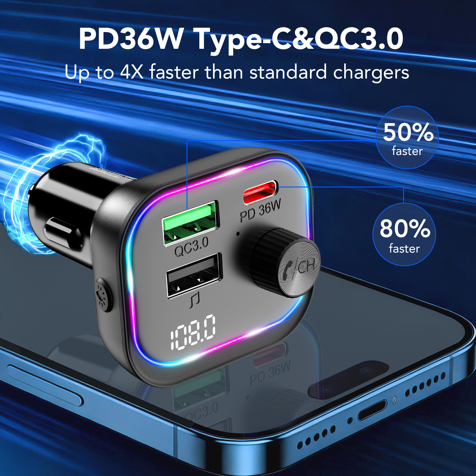KT1 Bluetooth FM Transmitter with USB-C Charger photo 4