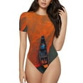 thumbnail image 1 of Fotbe Orange Net Fishing Boat Pattern Women's Crew Neck Short Sleeves Bodysuit Tops Round Neck Slim Sleeveless Soft Comfortable Basic-Small, 1 of 7