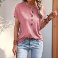 thumbnail image 4 of Womens Short Sleeve Henley Tops V Neck Dressy Casual Loose Fit Shirts Pink S, 4 of 6