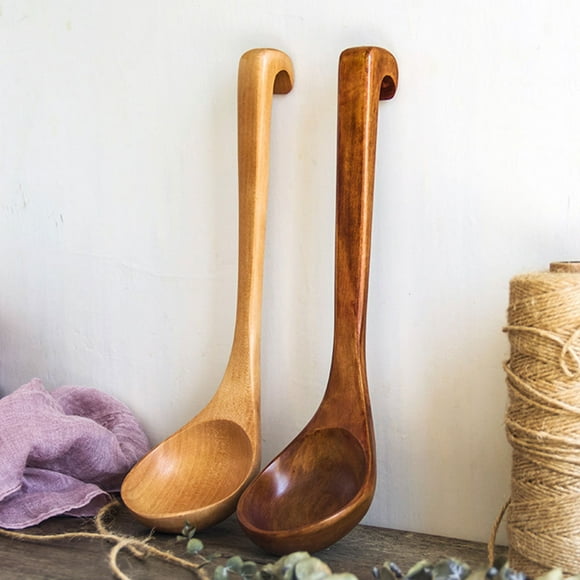 PENIKOKO 2Pack Wood Soup Spoon and Ladle for Household Users and Hotel Staff Log Color 11.2X3in