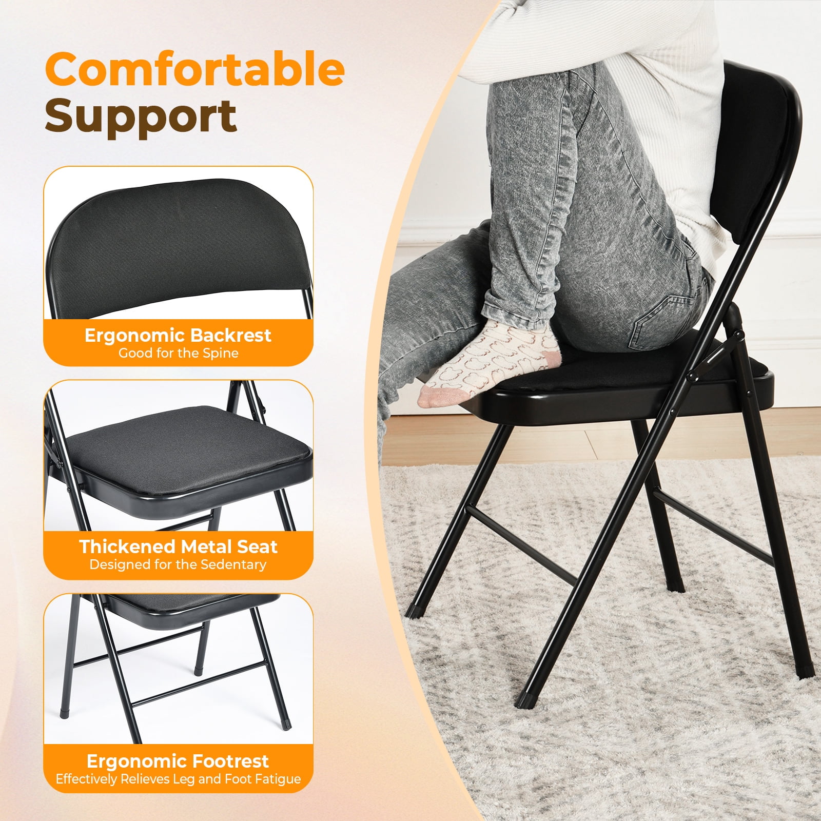 Homy Casa 4 Pack Folding Chairs with Padded Cushion for Wedding Party, Indoor & Outdoor Use