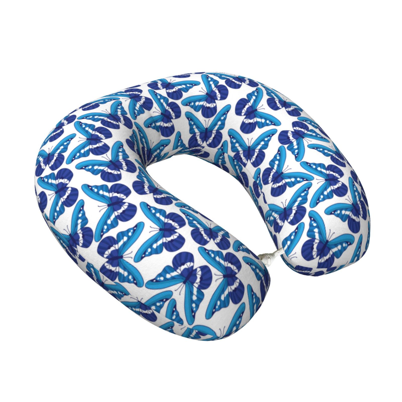 Xecao Blue Butterflies Print Memory Foam Cervical Neck Pillow Versatile U-Shaped Pillows for Home,Office,Camping,Travelling,Soft Washable Cover