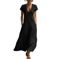 thumbnail image 3 of HVOBTTY Summer Women's Short Sleeve Mid-Length Peplum Dress V Neck Cut Modern Daily Leisure Out Wear, 3 of 5