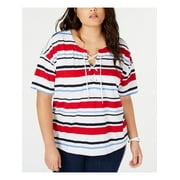TOMMY HILFIGER Womens White Striped Top Plus Size: 0X