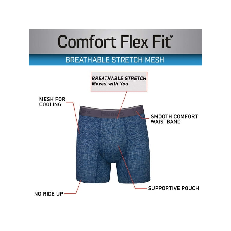 Hanes Men's Comfort Flex Fit Breathable Stretch Mesh Boxer Brief, 3 Pack,  Size S-3XL