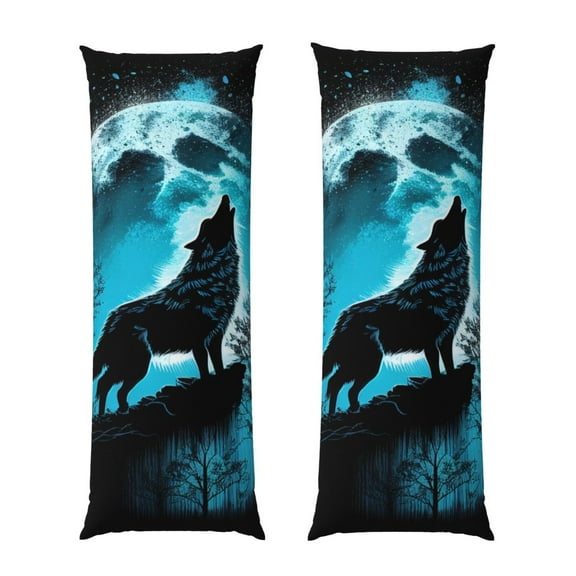 Bixox Blue Full Moon Wolf Print Body Pillow Cover with Zipper Closure, Cozy Fuzzy Fleece Body Pillow Case Cover 20 x 54 Inches,Long Body Pillow Pillowcase