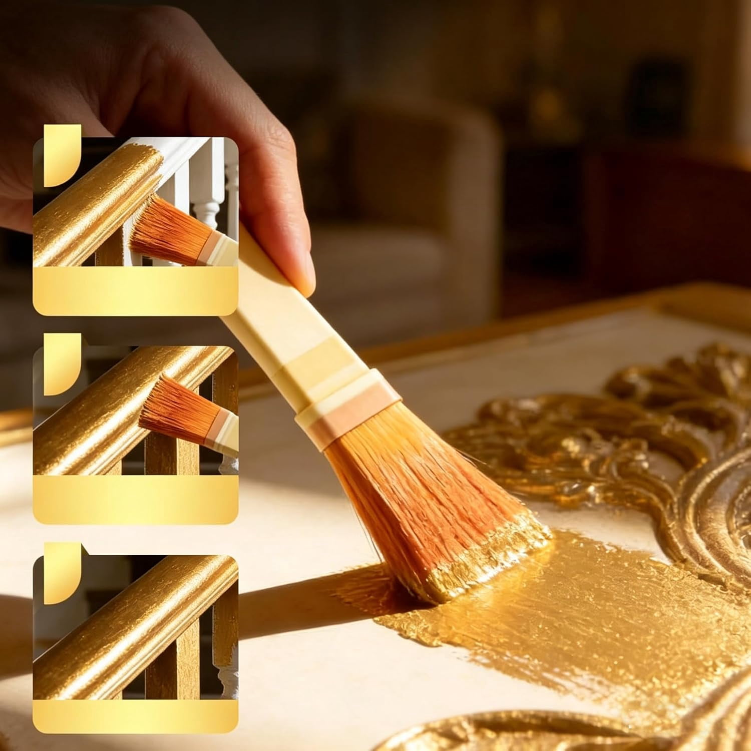Water-Based Weather-Resistant Gold Paint, Metallic Gold Leaf Acrylic Paint for Wood, Metal, Canvas & Crafts, Waterproof Outdoor Paint for Furniture, Art, Gilding & DIY Projects (3pc)
