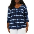 thumbnail image 5 of Unique Bargains Women's Plus Size 2 Packs Tie Dye V Neck Comfy Stripe Top 1X Blue, 5 of 7