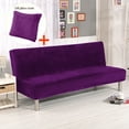 thumbnail image 1 of SHANNA Velvet Futon Cover Armless Sofa Covers Sofa Bed Covers Stretch Futon Couch Cover Sofa Slipcover Furniture Protector with pillowcase, Purple, 1 of 11