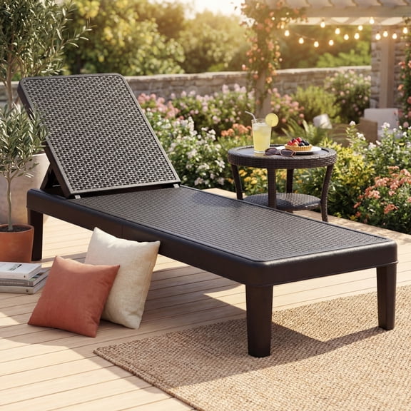 ELLEGNT 1 PCS 4-Position Reclining Outdoor Chaise Lounger, Waterproof Rattan, Black