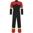 thumbnail image 3 of Mufeng Men's Fireman Cosplay Costumes Full Body Coveralls Firefighter Uniforms with Reflective Trim Black L, 3 of 5