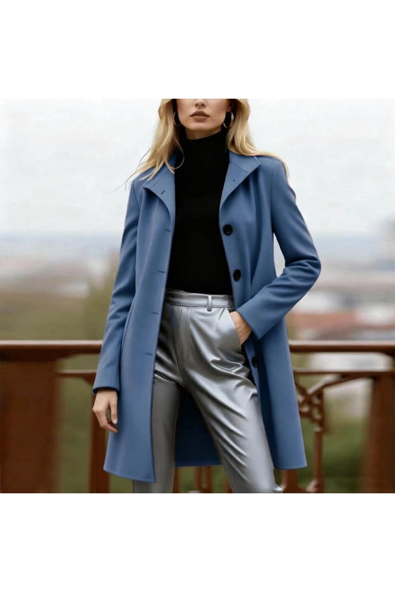 Trench Winter Coats for Women Lapel Double Breasted Coats Windproof Blazer Jacket Business Casual Long Sleeve Overcoat with Pockets