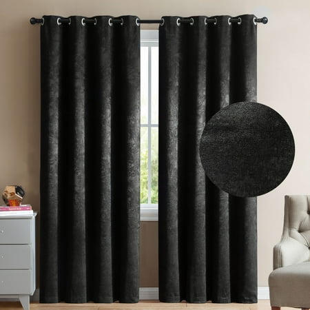 Black Velour Drapery Kit 2 Blackout Room Darkening Window Curtains 84