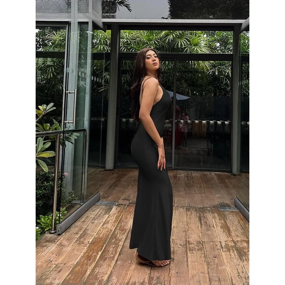 Weird Puss Sexy Backless Women Evening Maxi Dress Folds V-Neck Sleeveless Coquette Elegant Mermaid Matching Banquet Prom Bodycon