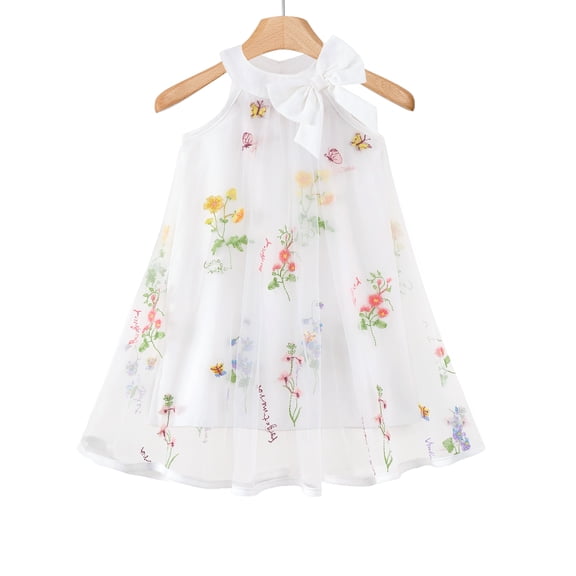 Kids Girls Clothes Little Girls Tulle Dress 5T Girls Summer Halter Dress 6Y Girls Sleeveless Solid Color Floral Dress White