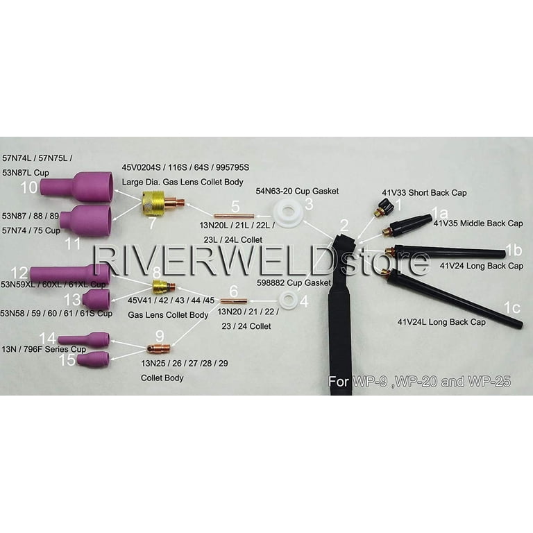 RIVERWELD TIG ALUMINA UGUTO CAPPE CERAMICA 13N084 D6.5 X 30mm Fit Pta - copertina