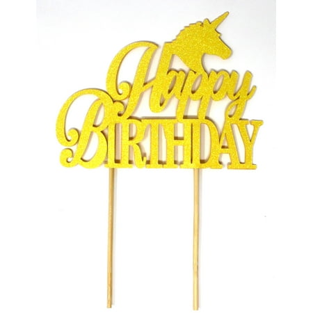 All About Details Unicorn Theme Happy Birthday Cake Topper, 1pc, birthday cake topper, Party Decor, Glitter Topper (Glitter Pastel Yellow)