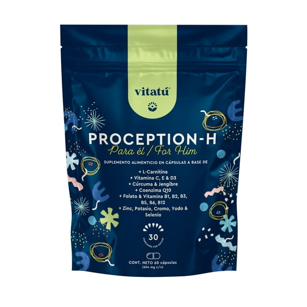 Vitatú | Proception suplemento para hombre con Zinc, Folato, L-Carnitina, Vitamina D3, Q10, Vitamina C, E, Cúrcuma y Jengibre, 60 cápsulas. Vitaminas, Minerales y Antioxidantes diseñado para Hombre.