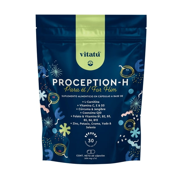Vitatú | Proception suplemento para hombre con Zinc, Folato, L-Carnitina, Vitamina D3, Q10, Vitamina C, E, Cúrcuma y Jengibre, 60 cápsulas. Vitaminas, Minerales y Antioxidantes diseñado para Hombre.