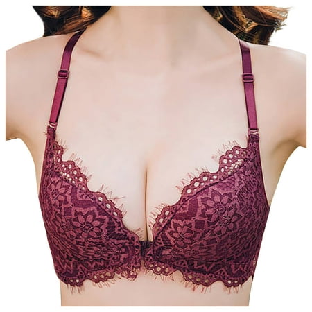 Blczomt Bras for Women Plus Size Lace Balconette Sexy Red Bandeau Bra