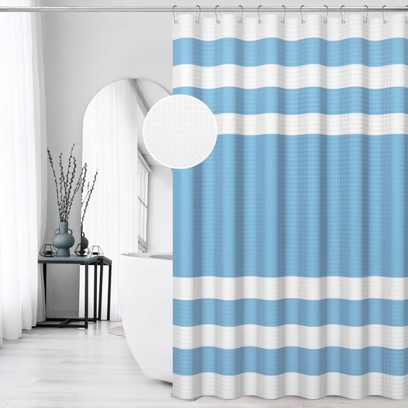 Mizhona Minimalist Stripes Waffle Shower Curtain,Blue Shower Curtain,Bathroom Shower Curtains,72"x72"