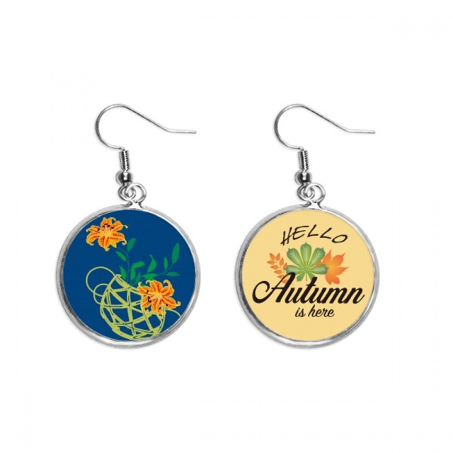 Paintingj apanese flor amarilla Pendiente del lóbulo de la joyería del pendiente de la hoja del otoño Unbranded M