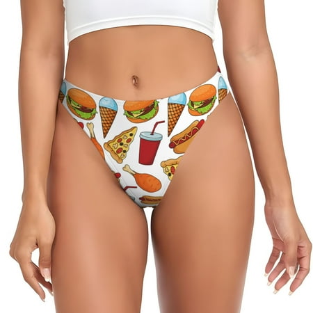 Zeuib Hot Dog Burger Print Seamless Women Underwear Thongs High Waisted No Show Ladies Panties Breathable Comfortable Brief Hi Rise Undies-X-Small