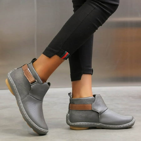 

Tejiojio Fall Clearance Fall New Casual Low-tube Round Toe Solid Color Women s Short Leather Boots