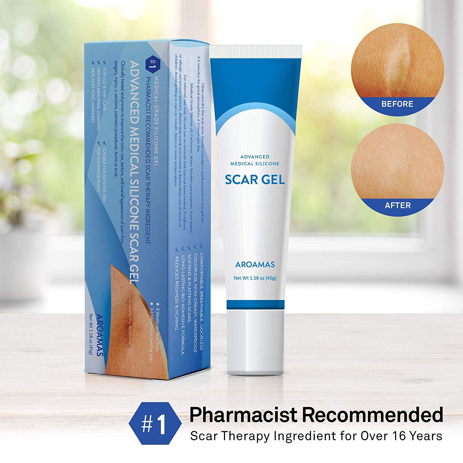 Aroamas Advanced Scar Gel MedicalGrade Silicone for Face, Body, Stretch Marks, CSections