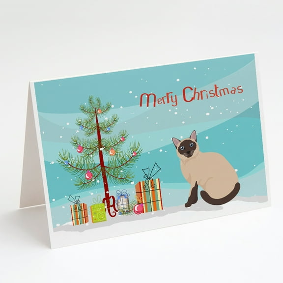 Siamese Traditional Cat Merry Christmas Greeting Cards and Envelopes Pack of 8