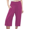 thumbnail image 2 of Palazzo Capri Pants for Women Cotton Linen Lightweight Elastic Waist Wide Leg Loose Flowy Capris with Pockets, 2 of 4